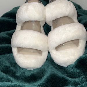 white two strap Ugg slides